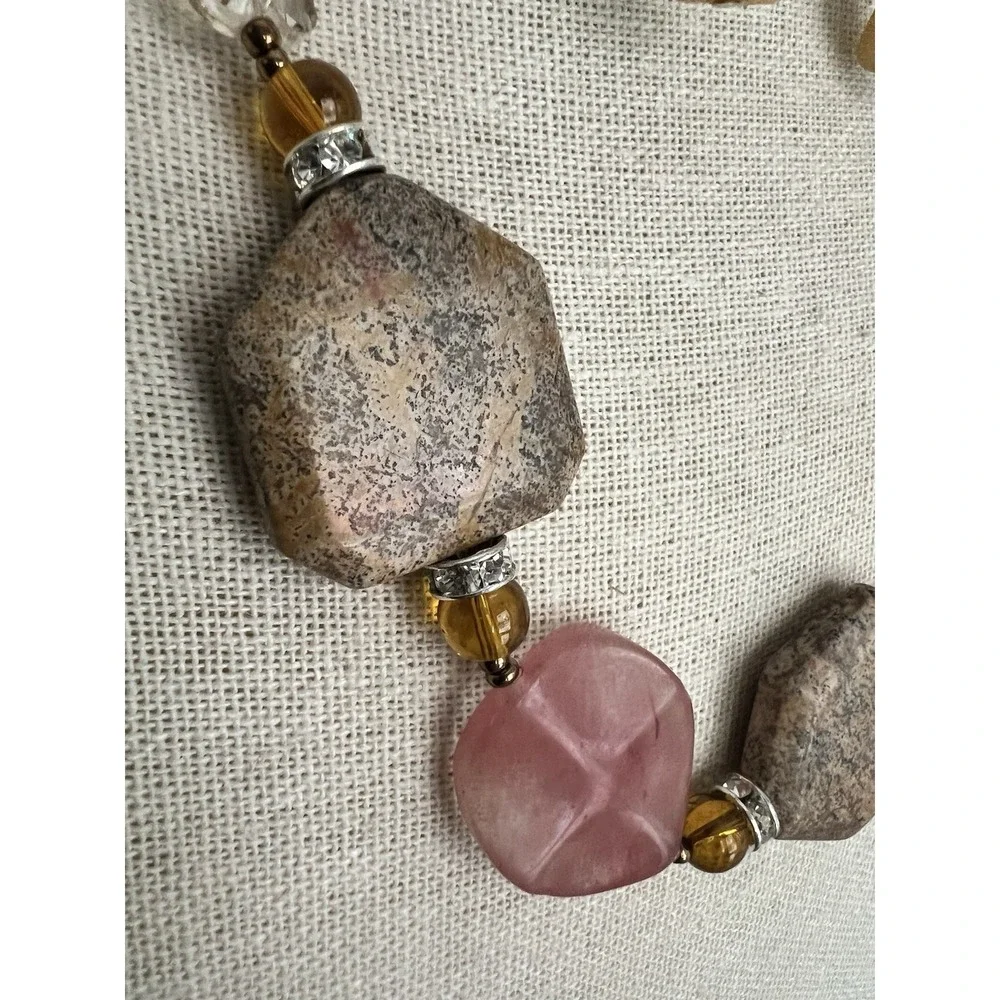 Natural Gemstone Pink Agate Jasper Quartz Necklace Earrings Set 20-23